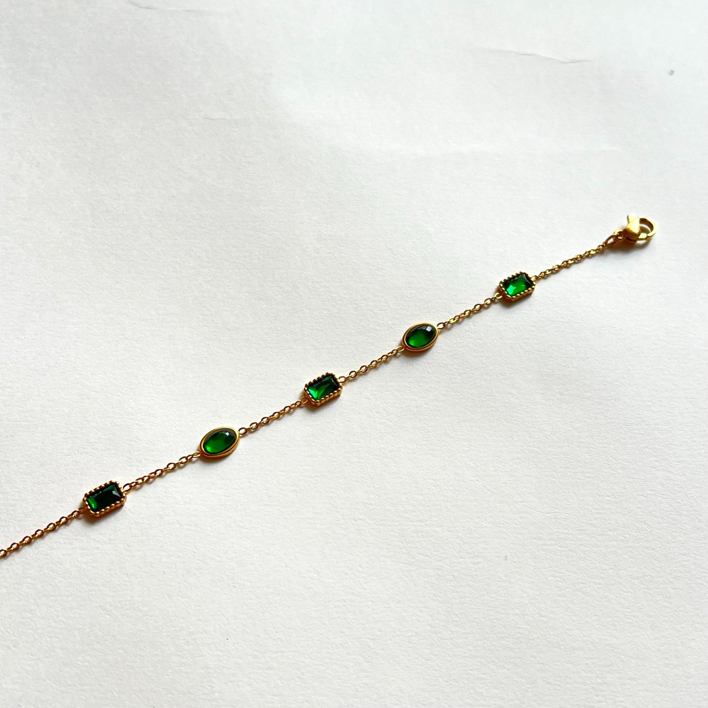 18KT Gold Plated Sonam Bracelet with Green Gemstones