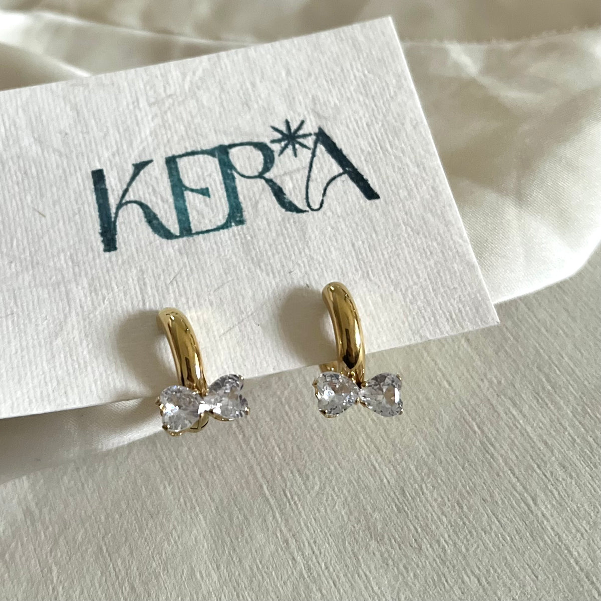 18KT Gold Plated Gemstone Bow Huggies Earrings