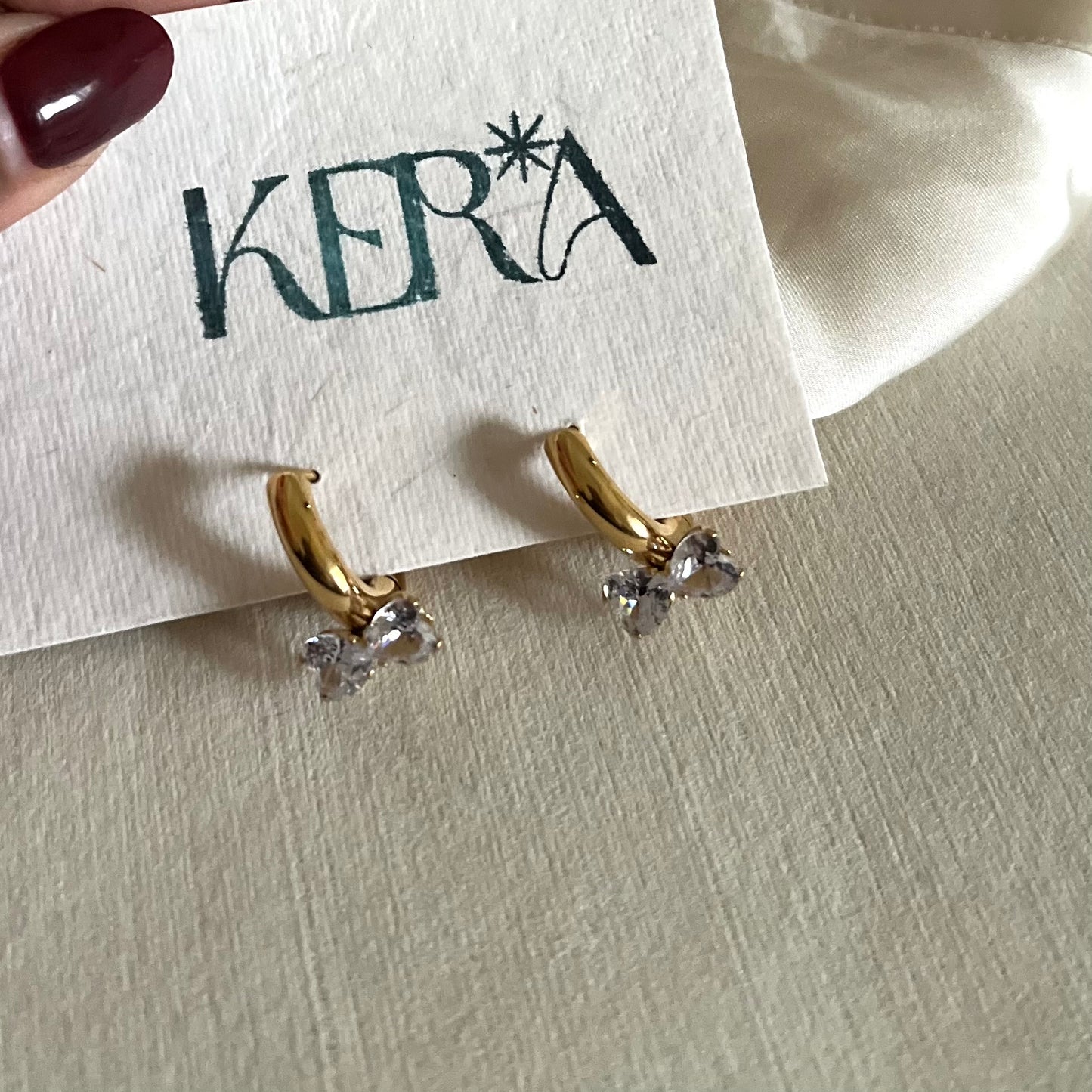 18KT Gold Plated Gemstone Bow Huggies Earrings