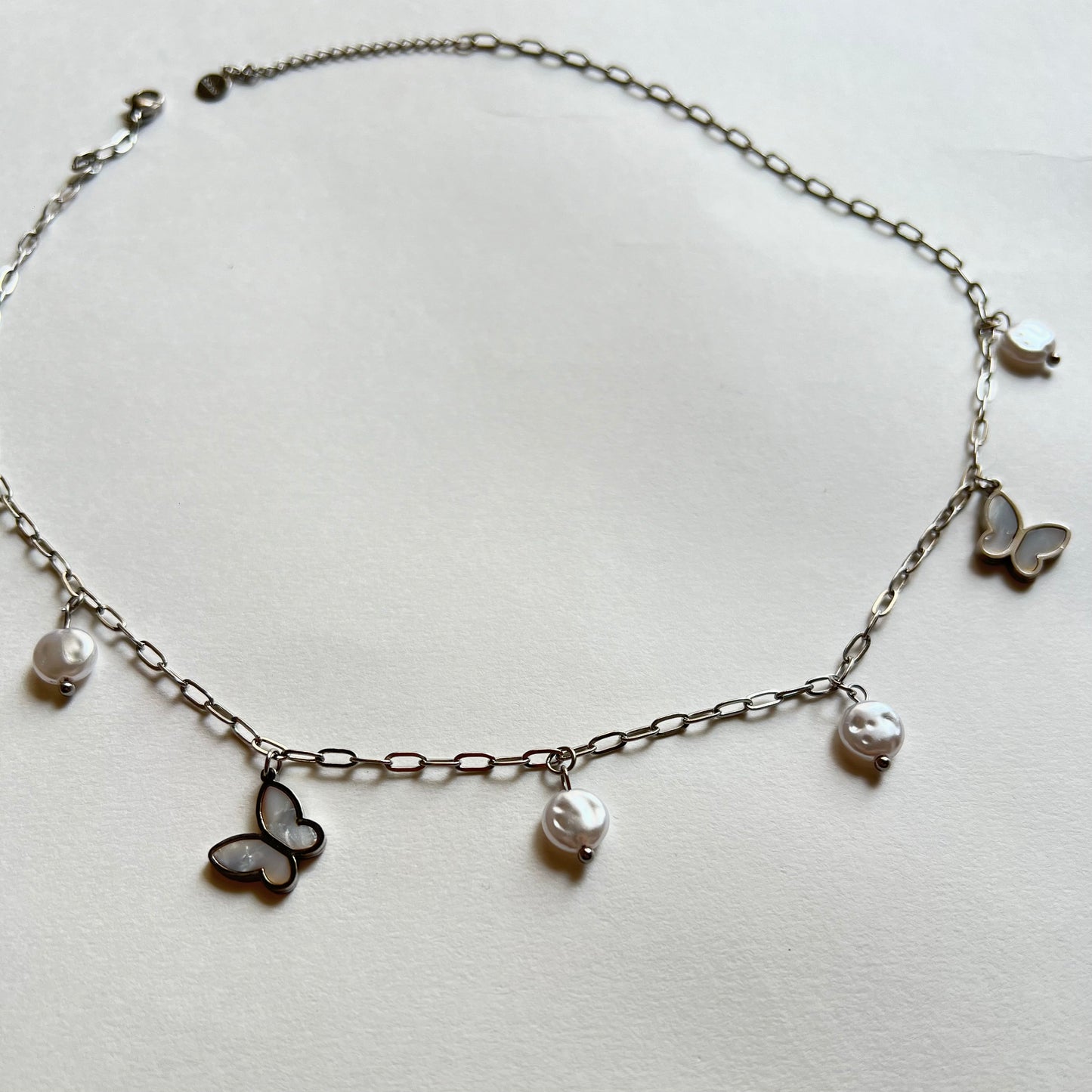Silver toned/ 18KT Rosegold plated Tanvi Butterfly Necklace with Freshwater Pearls