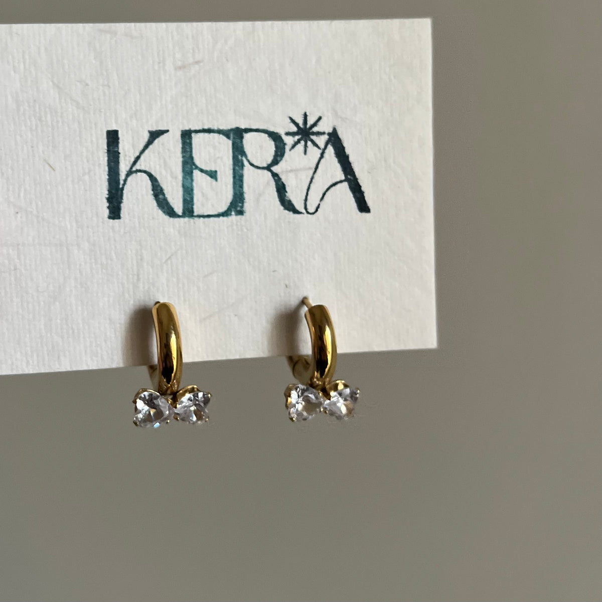 18KT Gold Plated Gemstone Bow Huggies Earrings