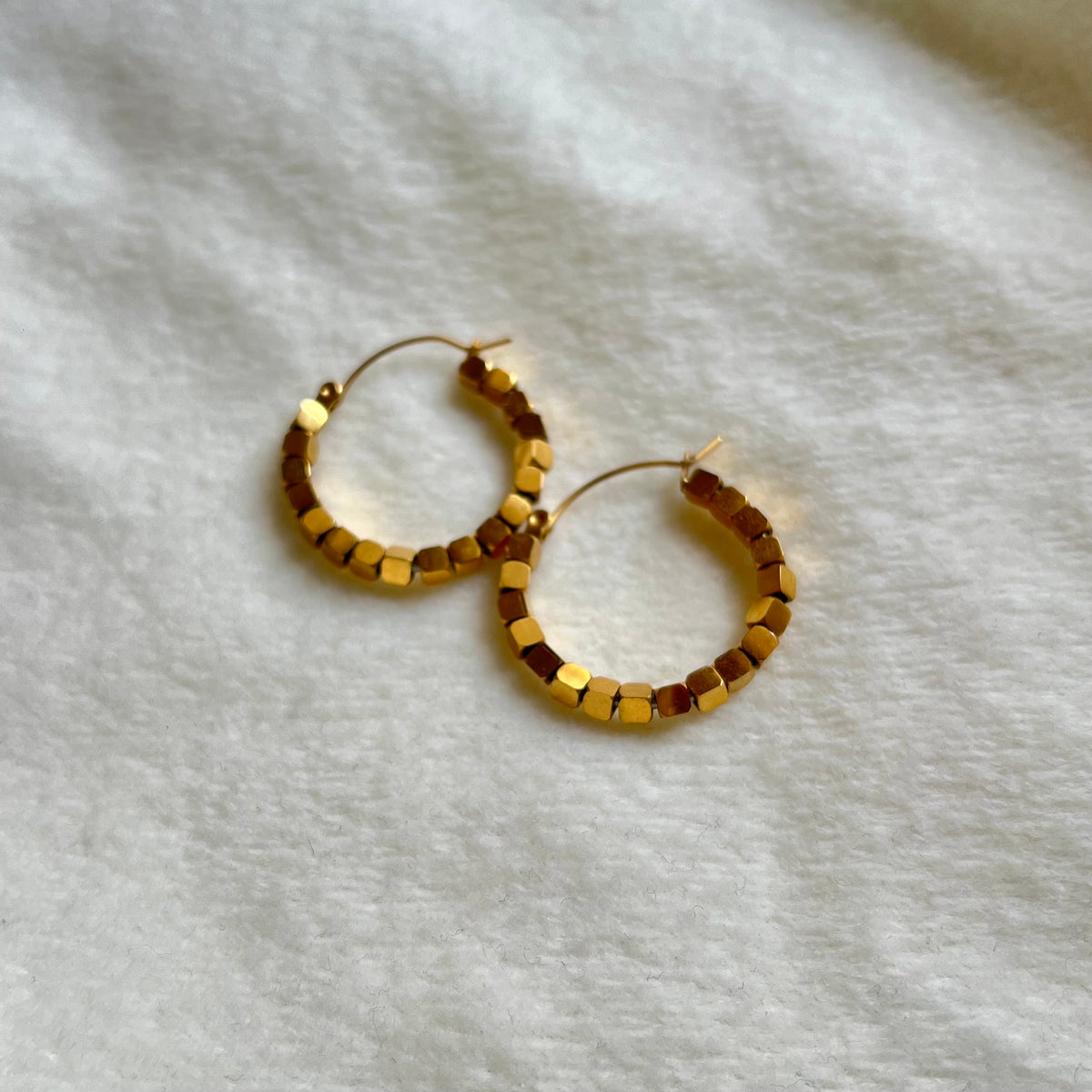 18KT Gold Plated Golden Bead Hoop Earrings