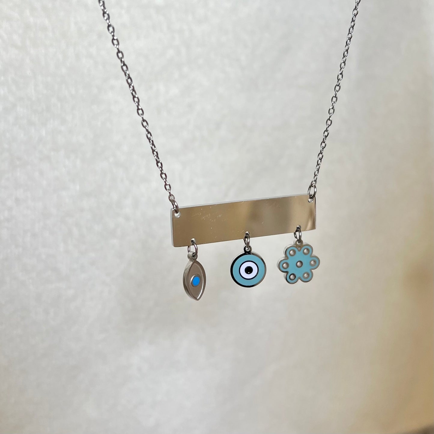 Silver Evil Eye Run-Run Dangling Necklace