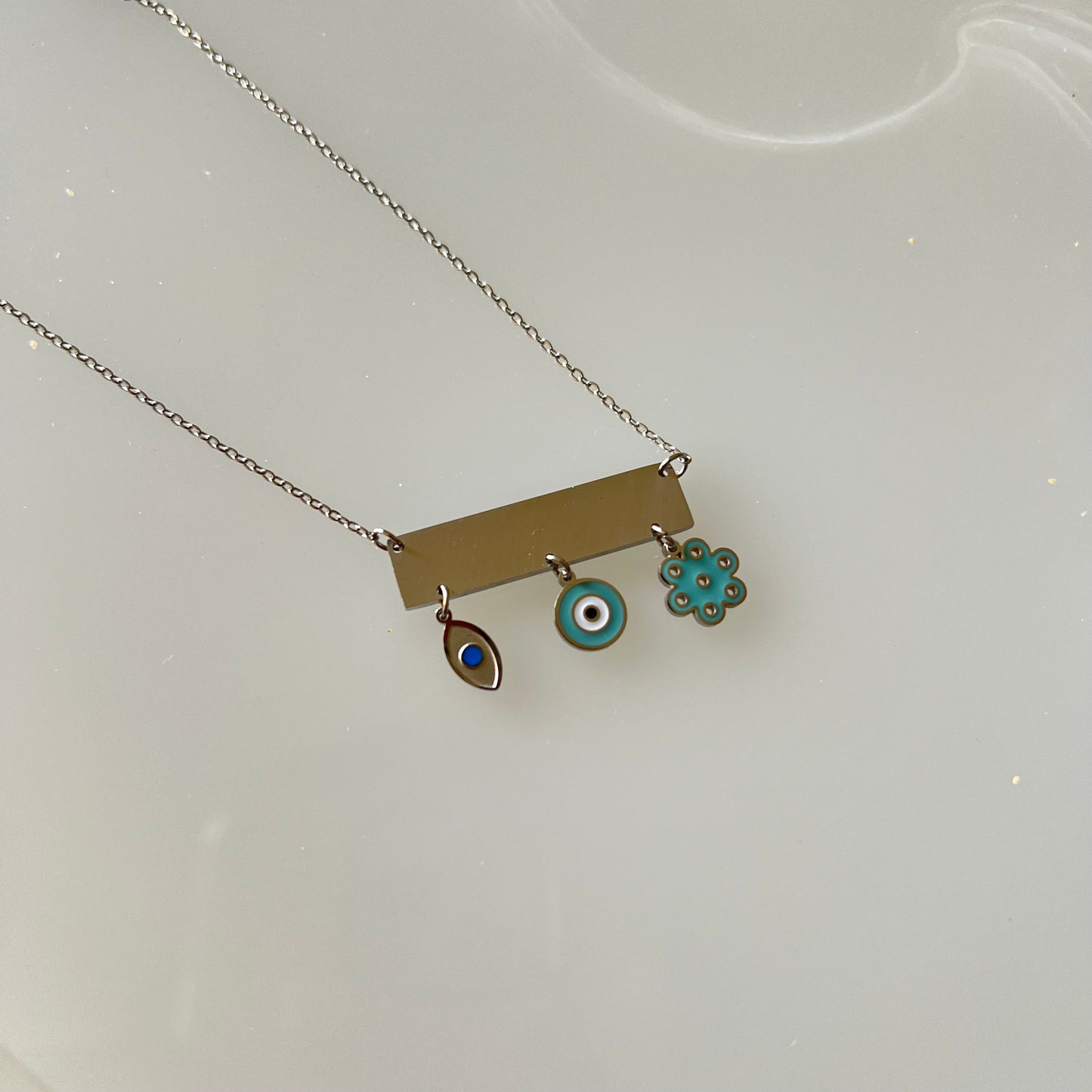 Silver Evil Eye Run-Run Dangling Necklace