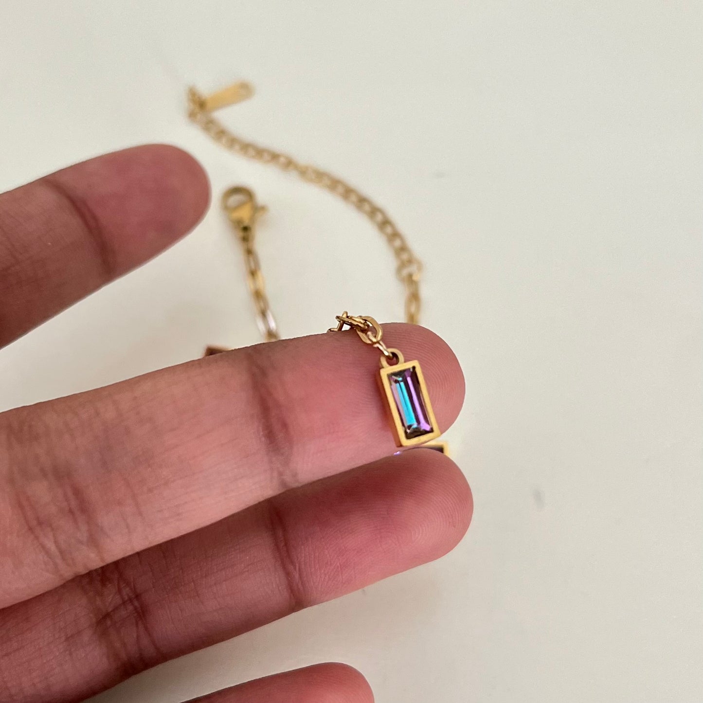 18KT Gold Plated Holographic Gemstone Charm Bracelet