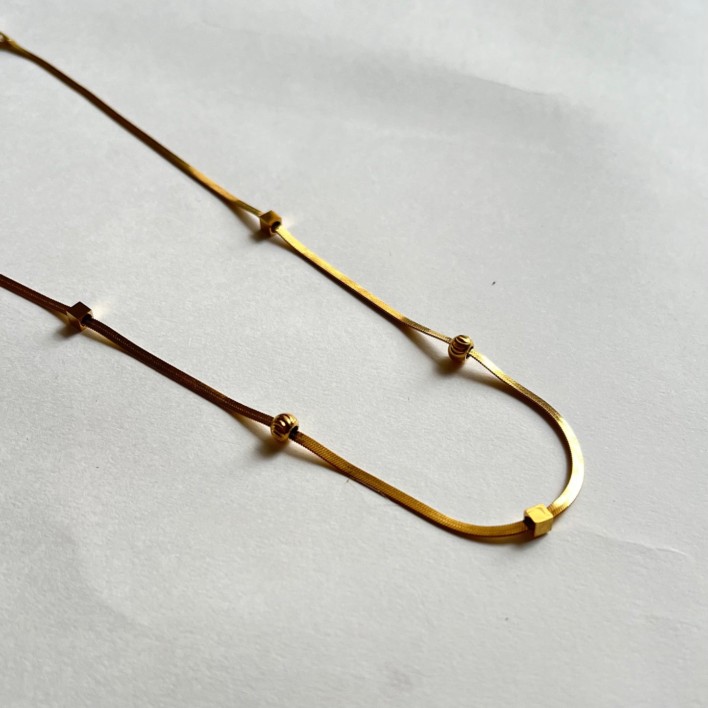 18KT Gold Plated Herringbone Chain with Beads