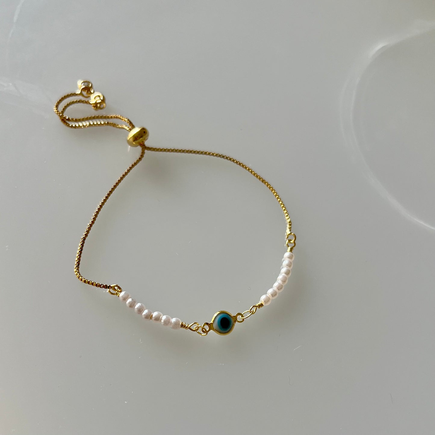 18KT Gold Plated Niki Evil Eye Bracelet with Pearls