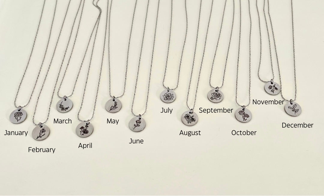 Birth flower necklace - Silver