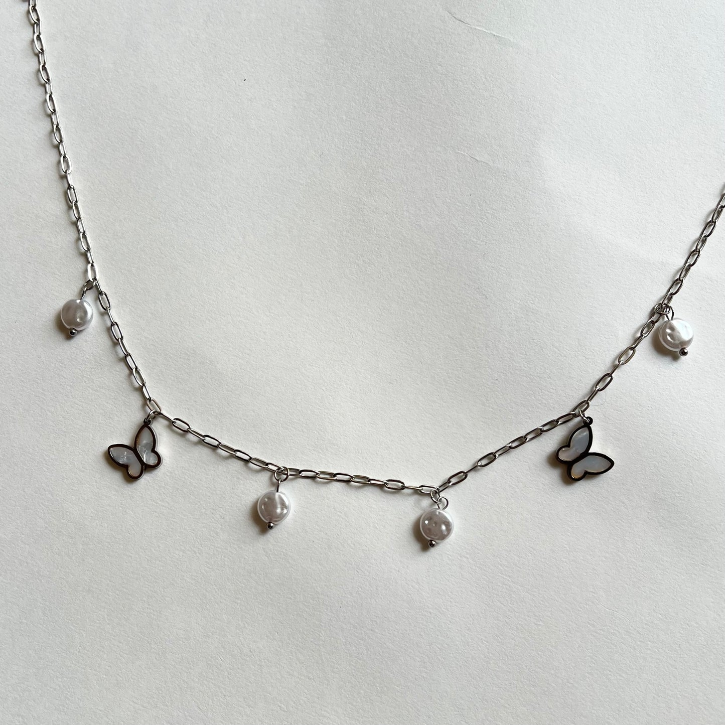 Silver toned/ 18KT Rosegold plated Tanvi Butterfly Necklace with Freshwater Pearls