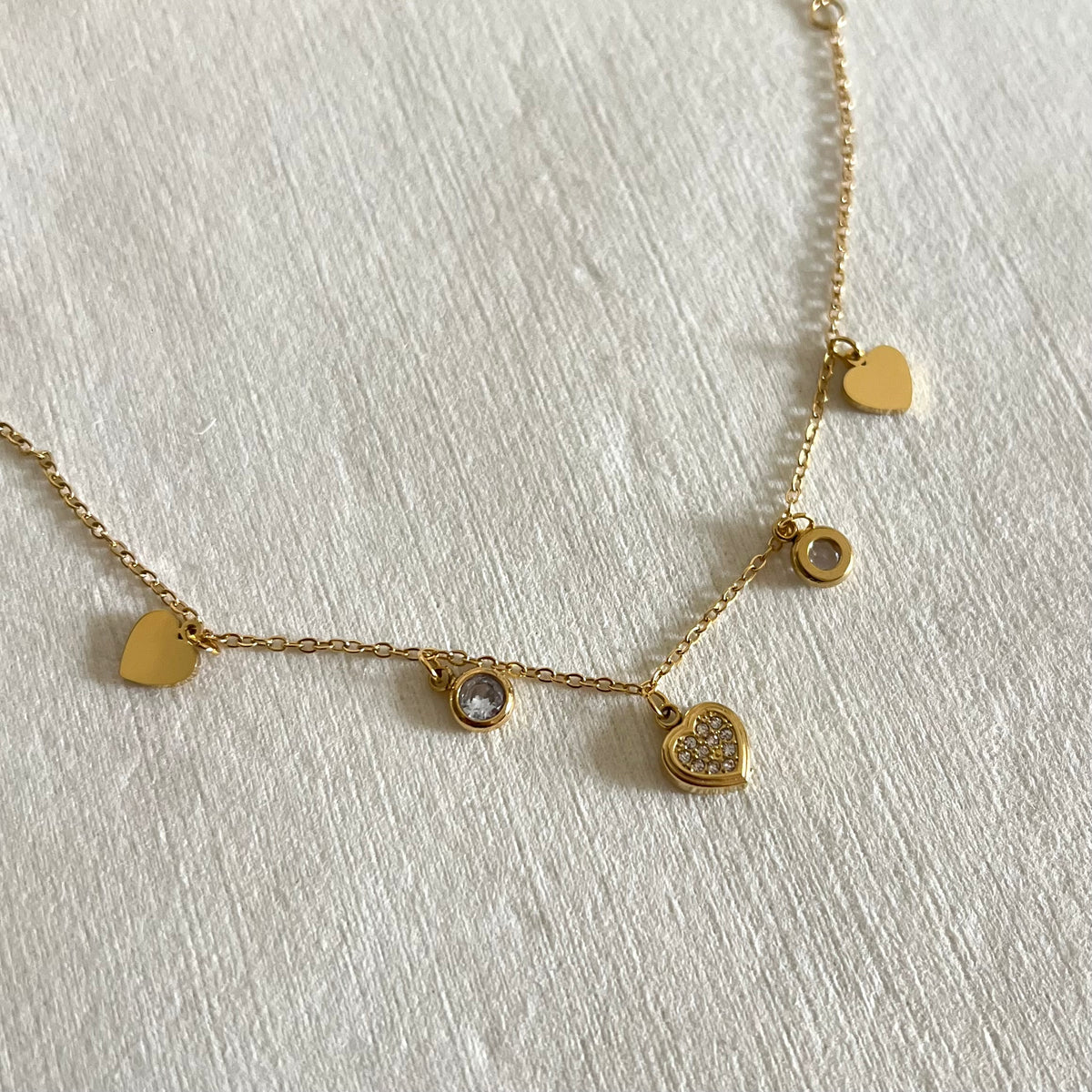 18KT Gold Plated Heart Gemstone Charm Bracelet