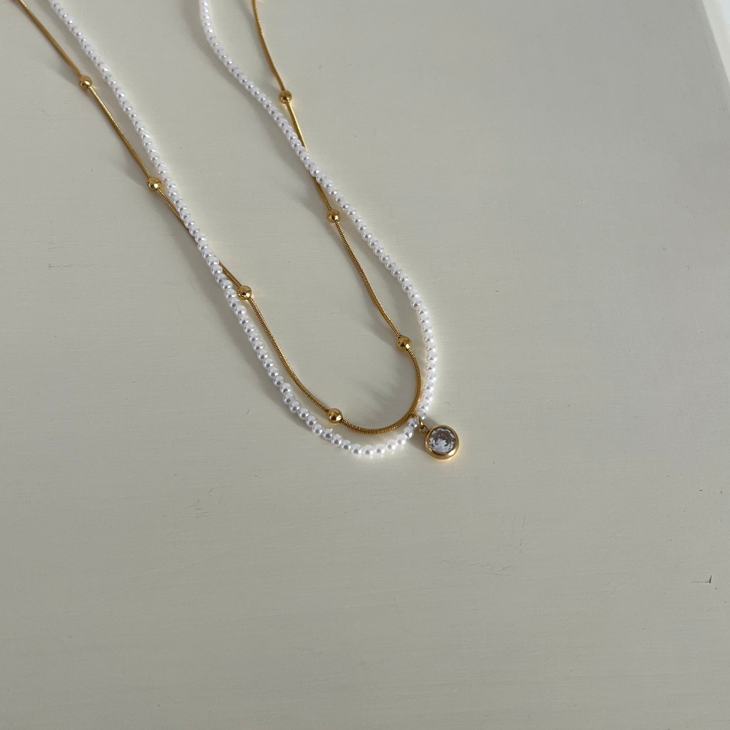 18KT Gold Plated Gemma Gem Double Layer Necklace with Freshwater Pearls