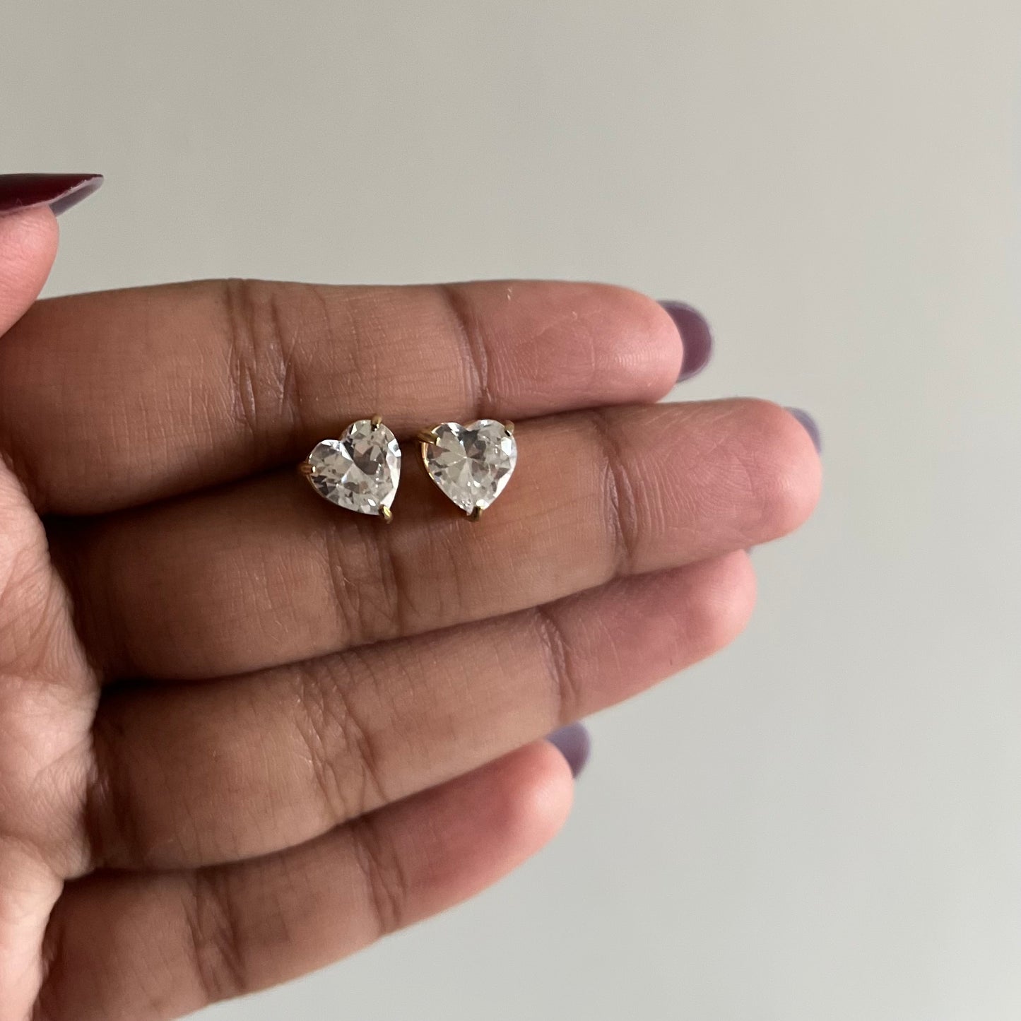 18KT Gold Plated Heart Gemstone Stud Earrings