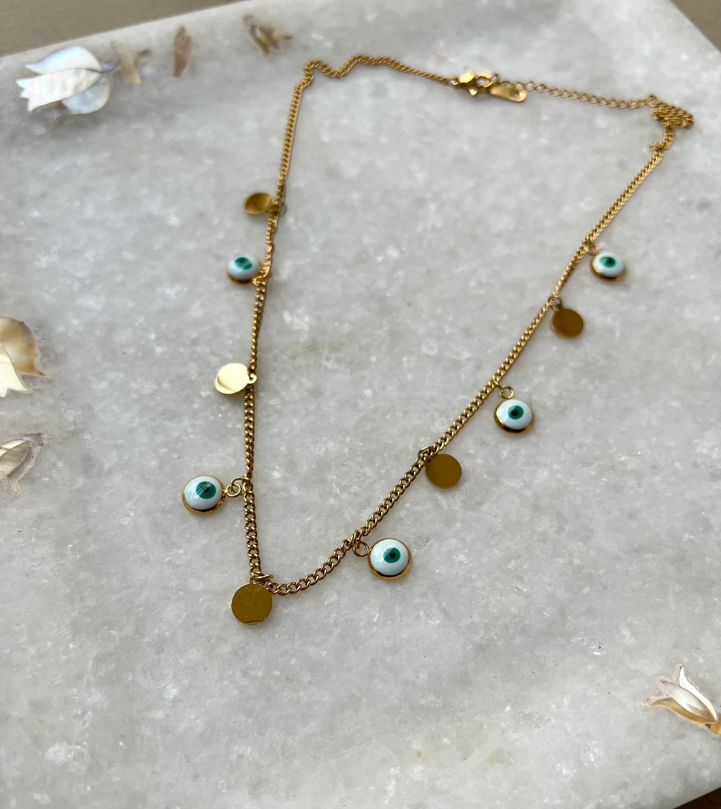 18KT Gold Plated Dangling Evil Eye Necklace