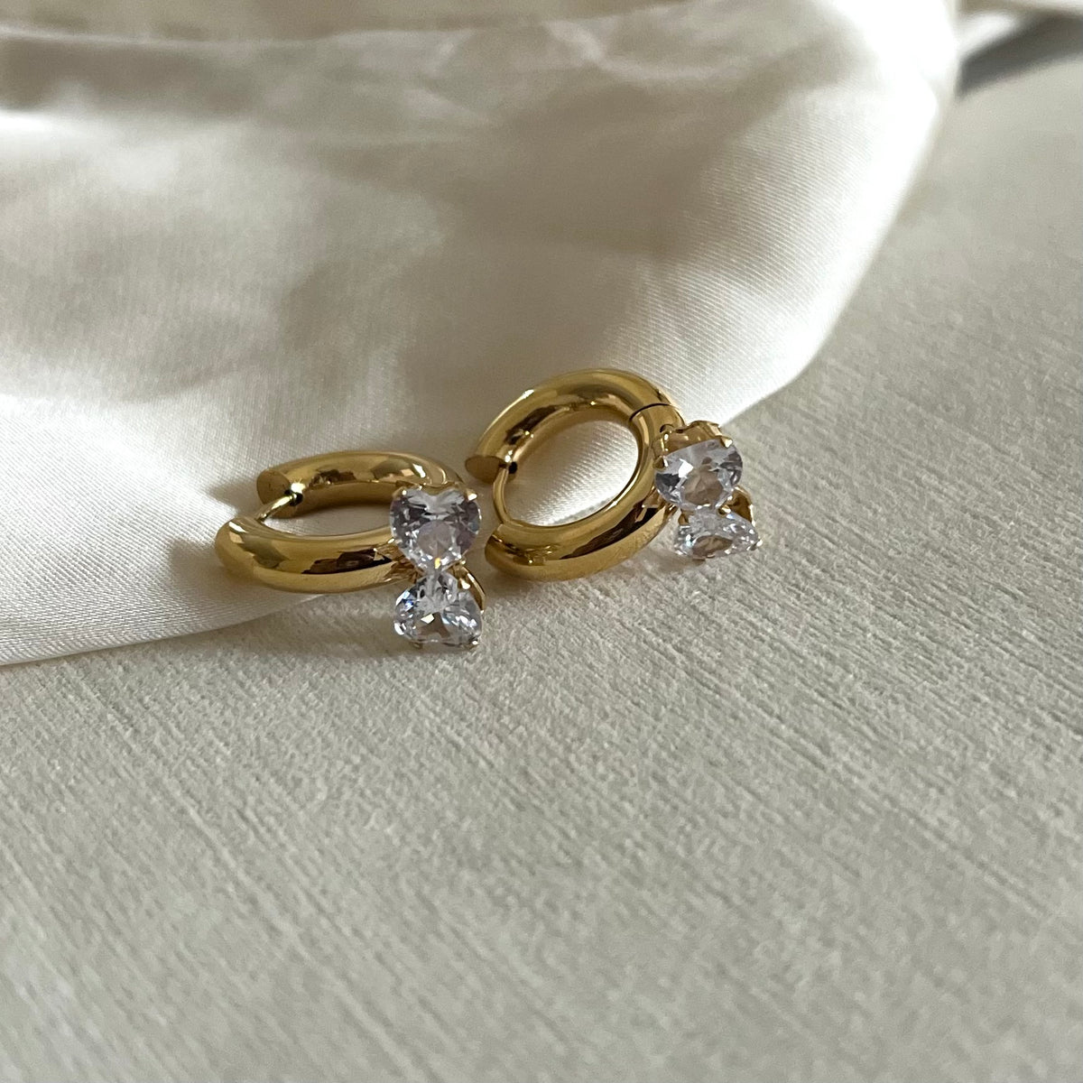 18KT Gold Plated Gemstone Bow Huggies Earrings