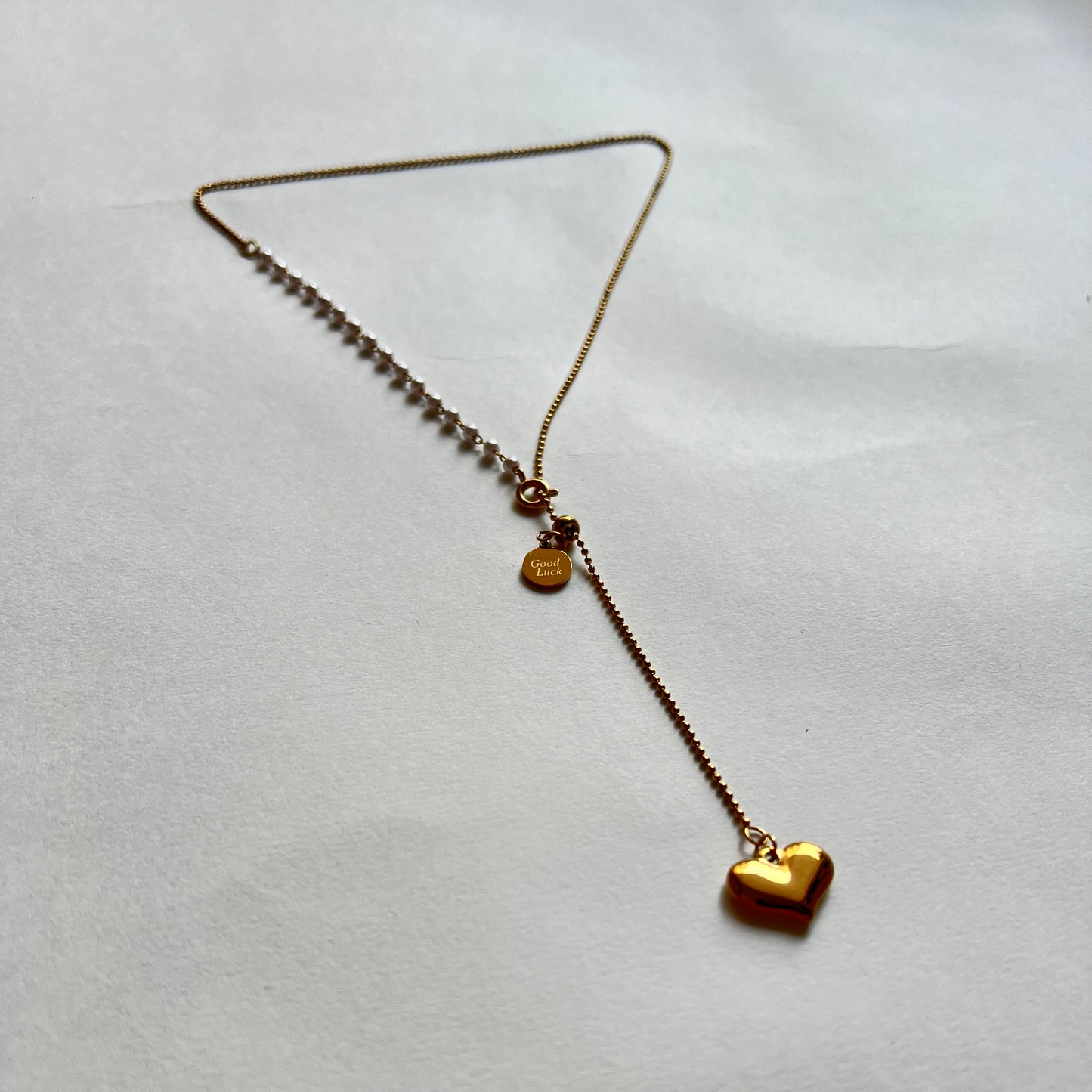 18KT Gold Plated Good Luck Heart Necklace with Freshwater Pearls