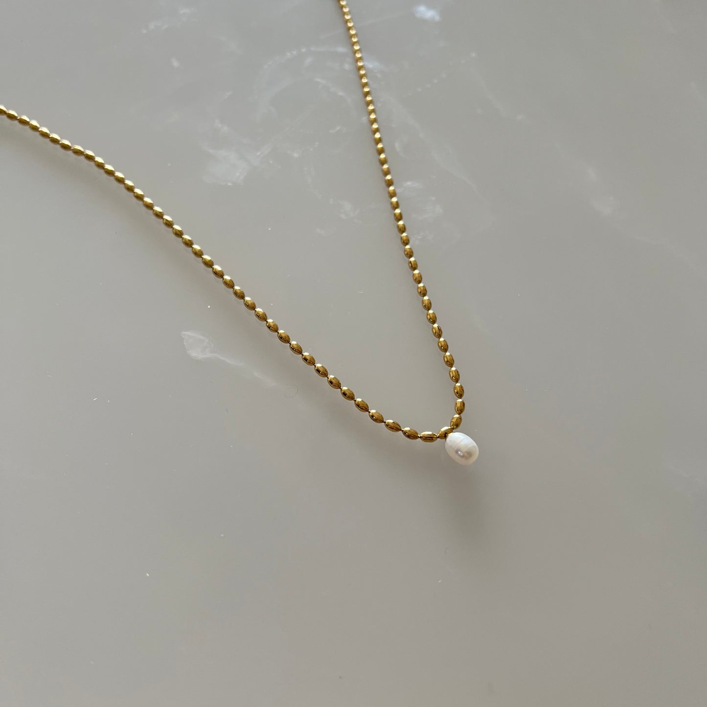 18KT Gold Plated Beaded Necklace with Pearl Charm