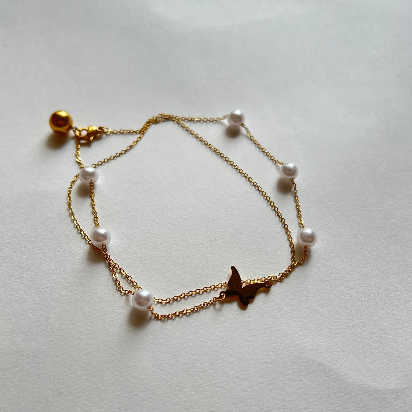 18KT Gold Plated Multi-purpose Butterfly Necklace and Bracelet with Freshwater Pearls