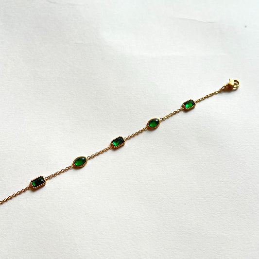 18KT Gold Plated Sonam Bracelet with Green Gemstones
