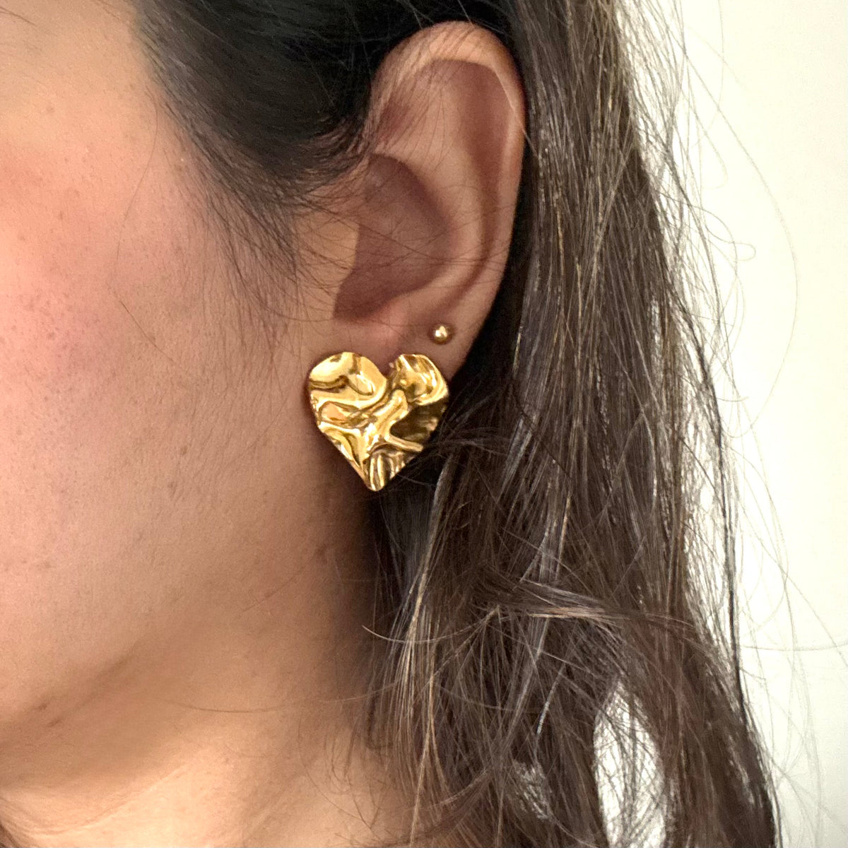 18KT Gold Plated crushed heart earrings