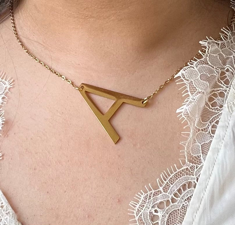 18KT Gold Plated Aastha Tilted Alphabet Necklace