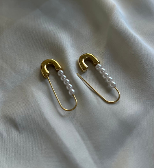 18KT Gold Plated Navya Safety Pin Pearl Earrings