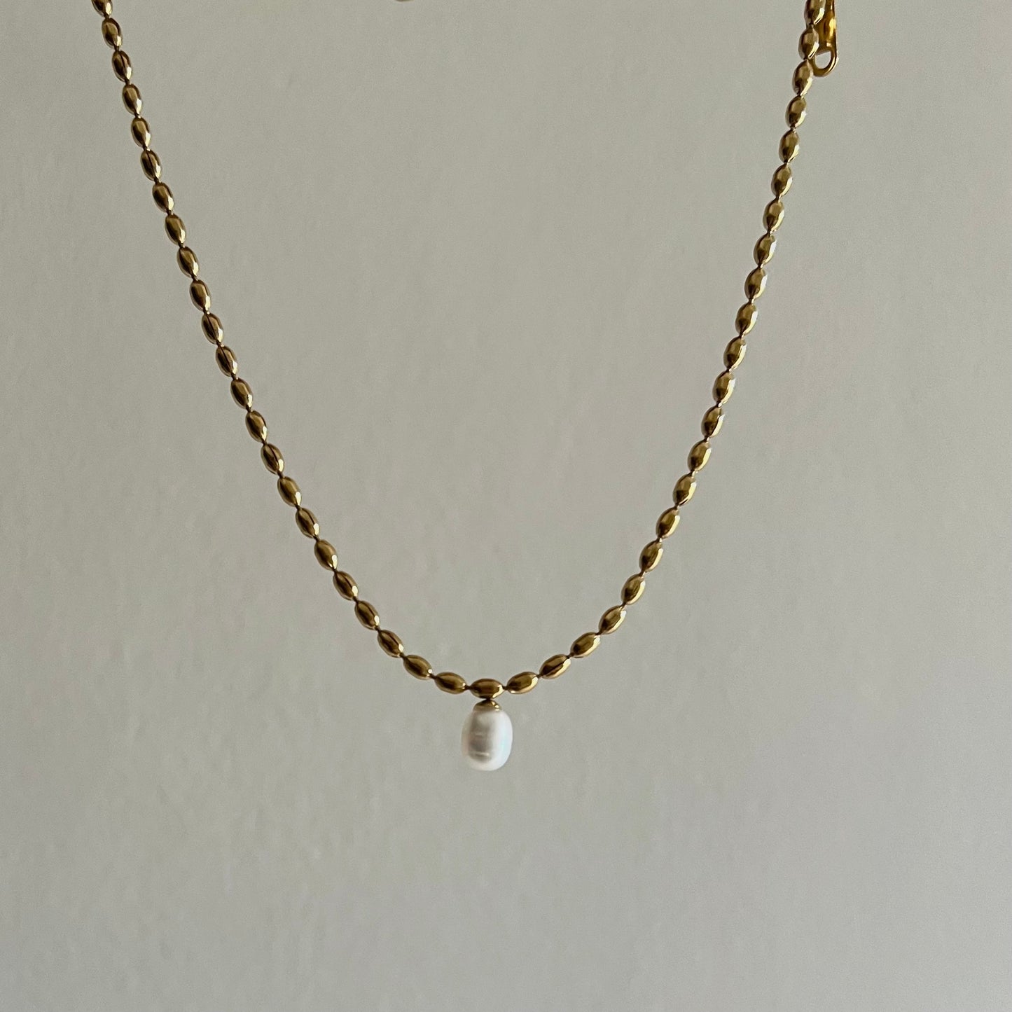 18KT Gold Plated Beaded Necklace with Pearl Charm