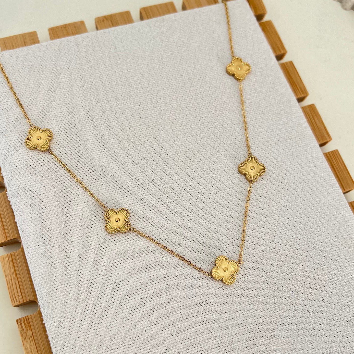 18KT Gold Plated Jaggy Multi-Clover Necklace