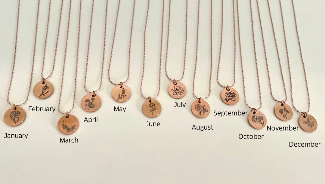 Birth flower necklace - Rose Gold