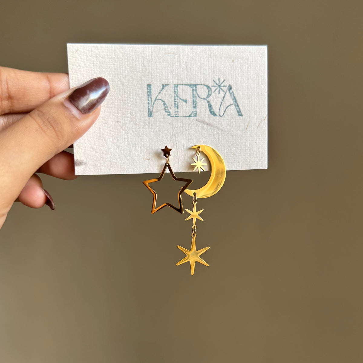 18KT Gold Plated Mismatched Moon and Stars Earrings