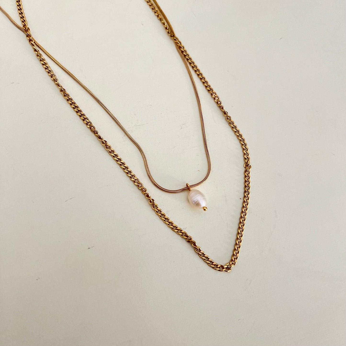 18KT Gold Plated Dual Chain Freshwater Pearl Necklace