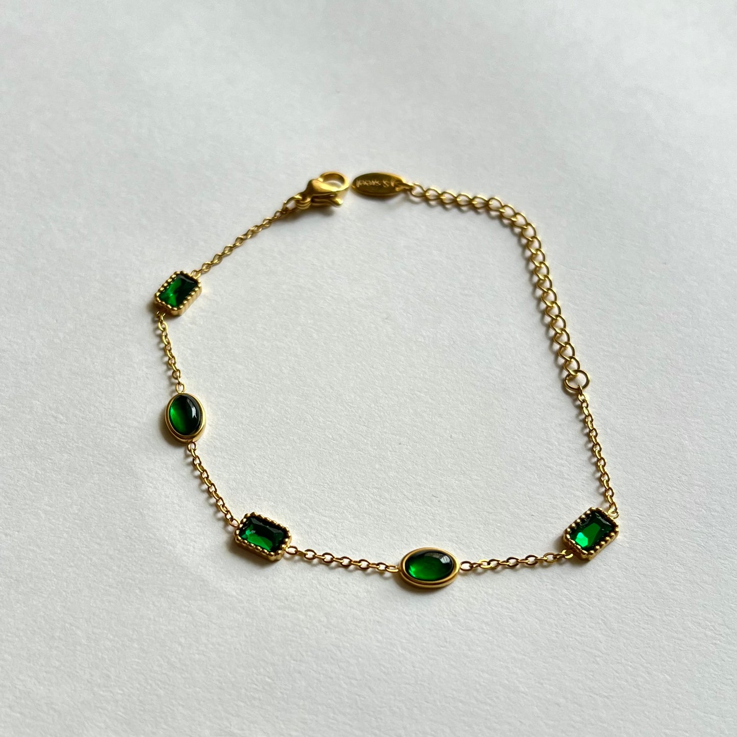 18KT Gold Plated Sonam Bracelet with Green Gemstones