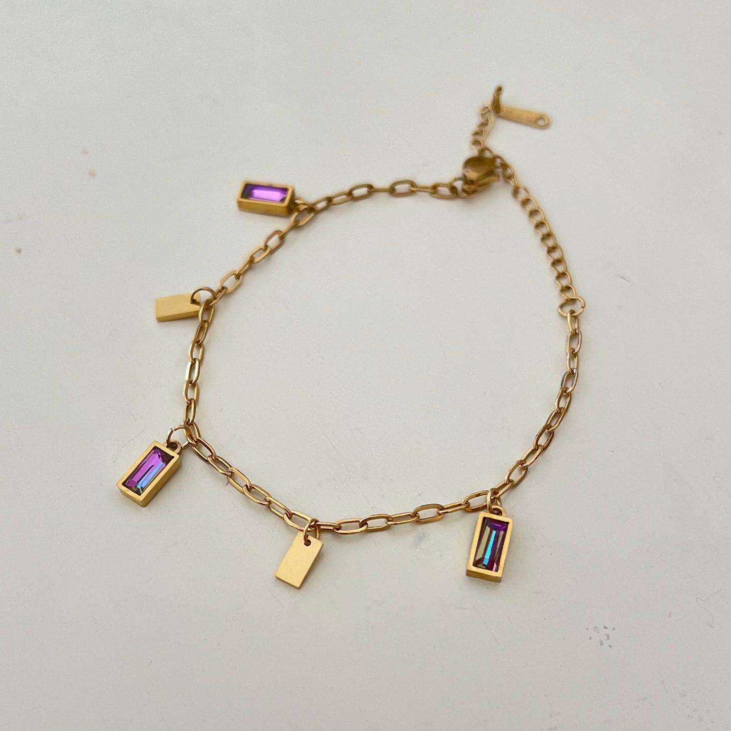 18KT Gold Plated Holographic Gemstone Charm Bracelet