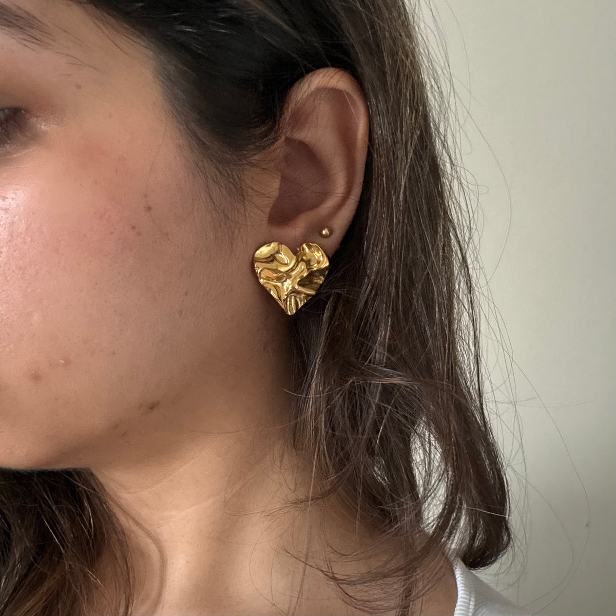 18KT Gold Plated crushed heart earrings