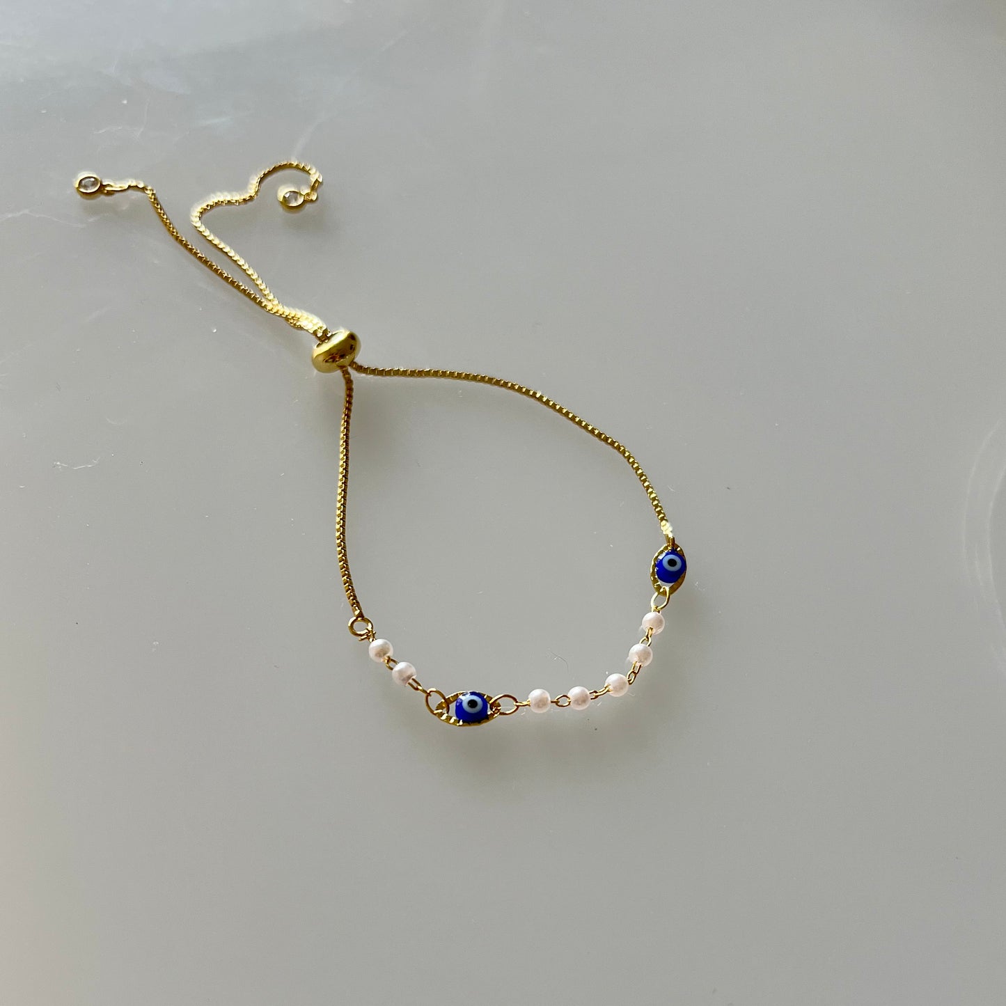 18KT Gold Plated Tridi Evil Eye Bracelet with Pearls