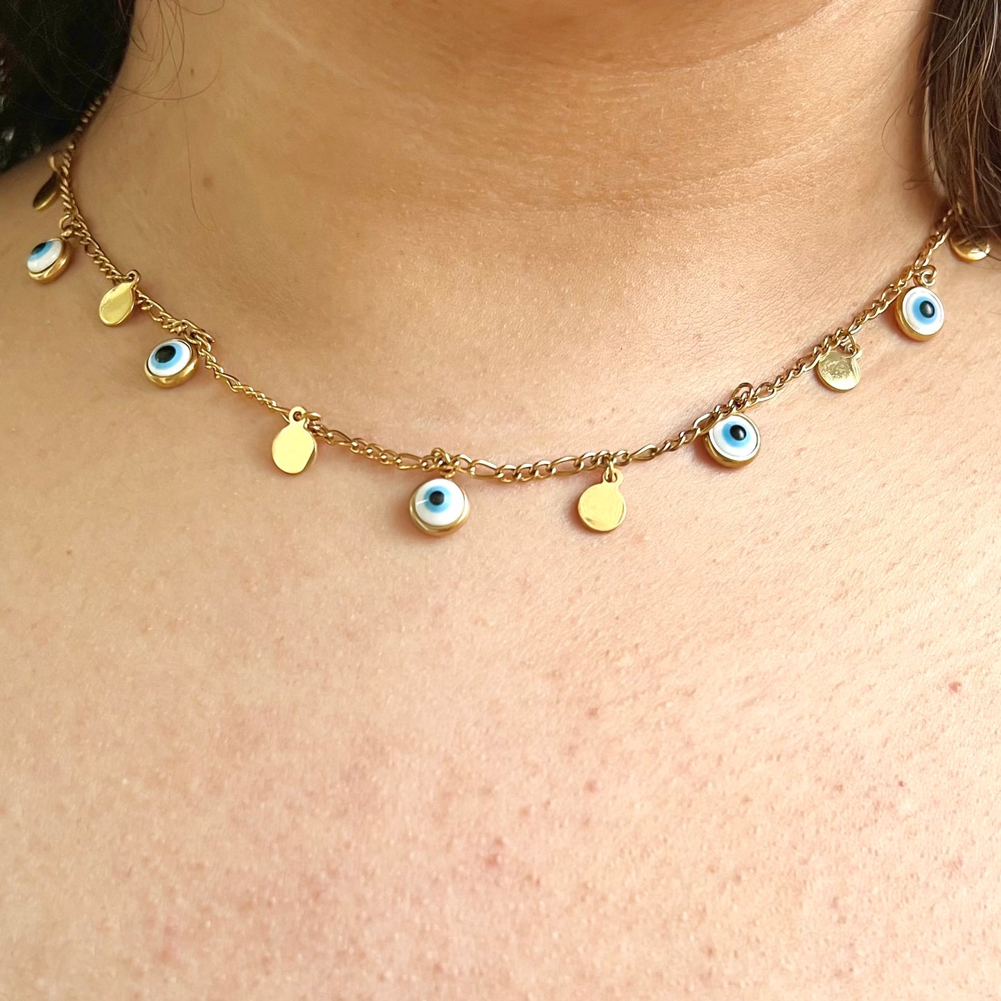 18KT Gold Plated Dangling Evil Eye Necklace