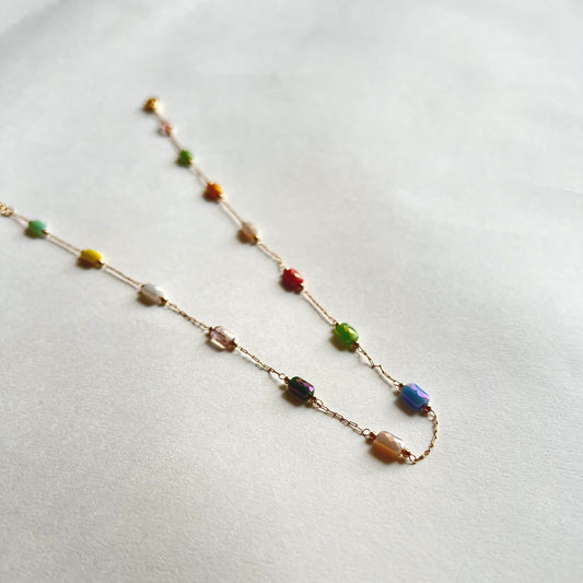 18KT Gold Plated Rainbow Gemstones Necklace