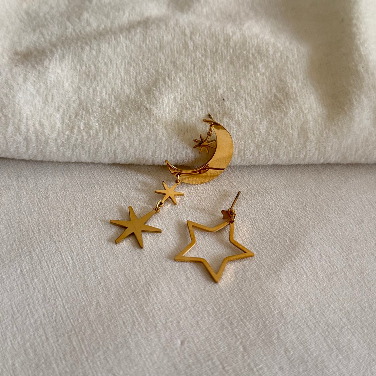 18KT Gold Plated Mismatched Moon and Stars Earrings