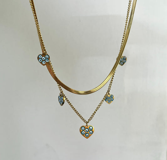 18KT Gold Plated Heart Evil Eye Necklace