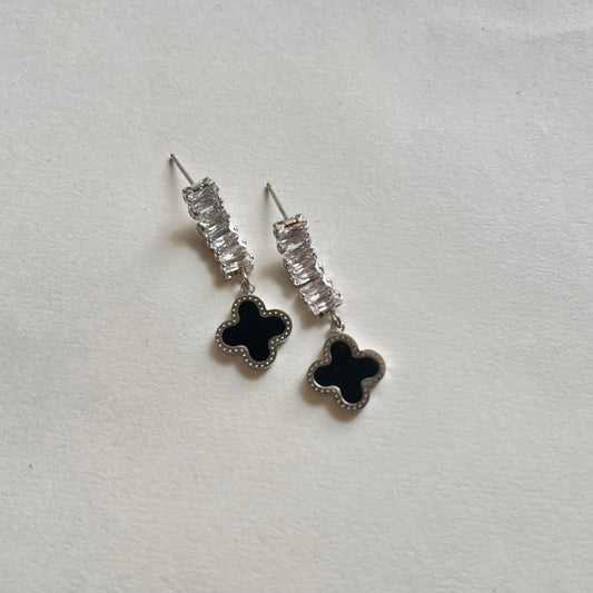 Silver Toned Neily Earrings with Black Clover