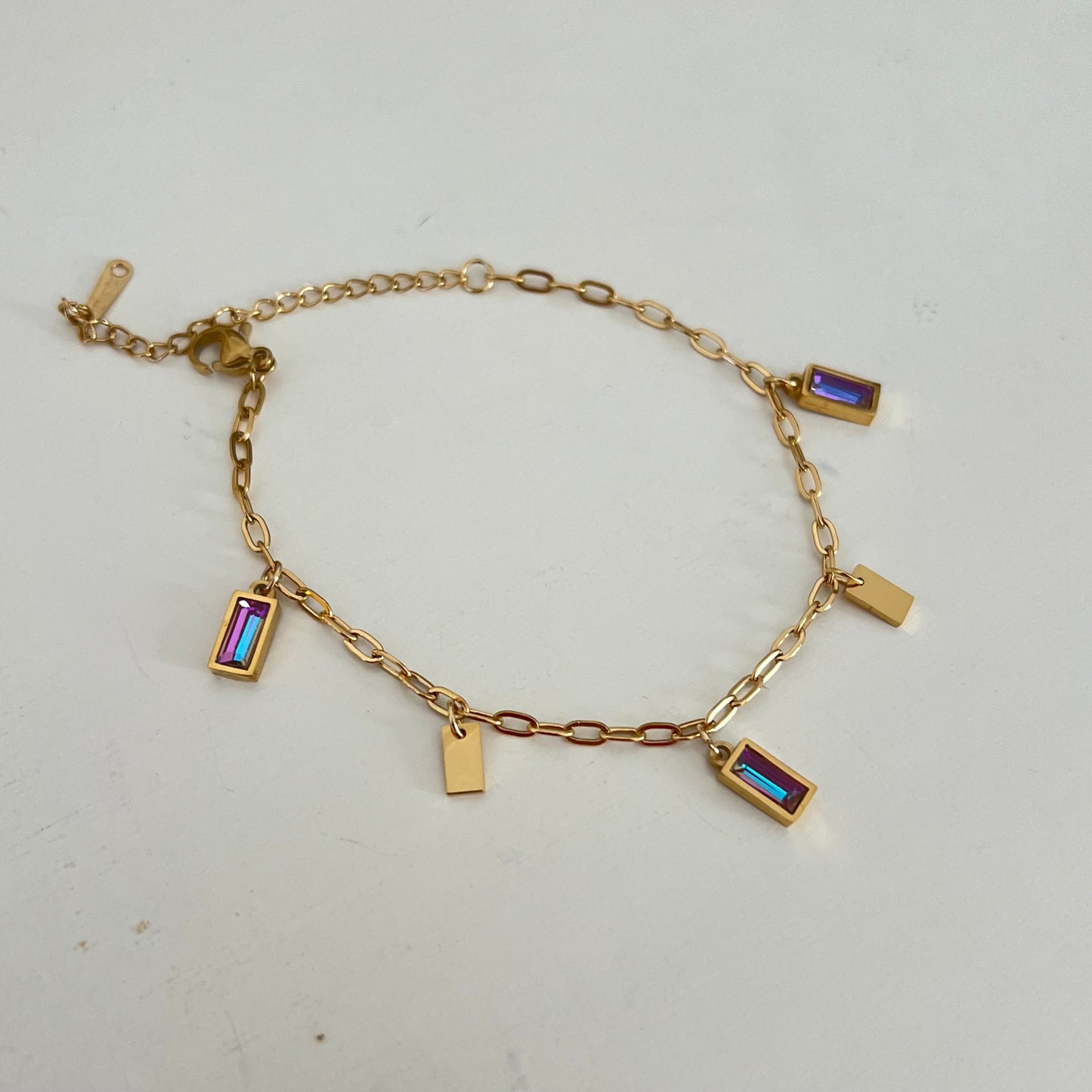 18KT Gold Plated Holographic Gemstone Charm Bracelet