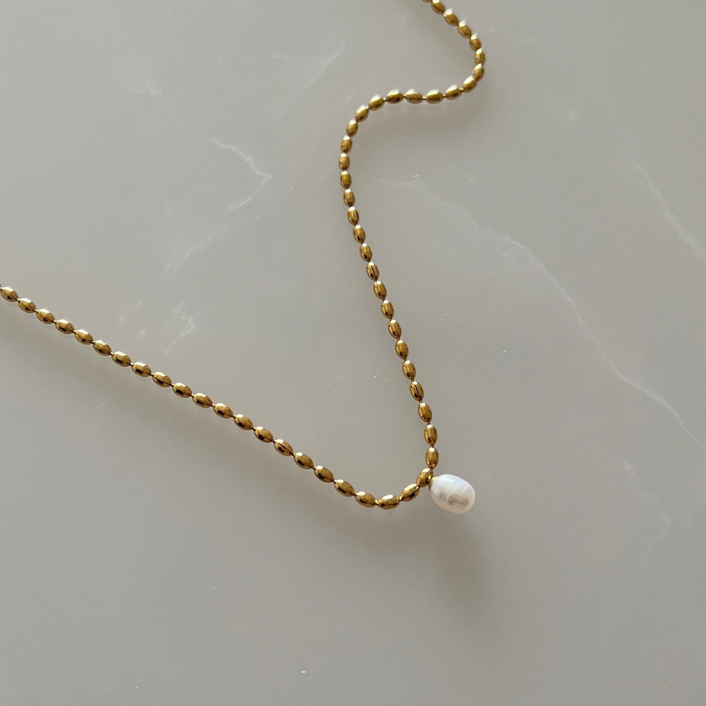 18KT Gold Plated Beaded Necklace with Pearl Charm