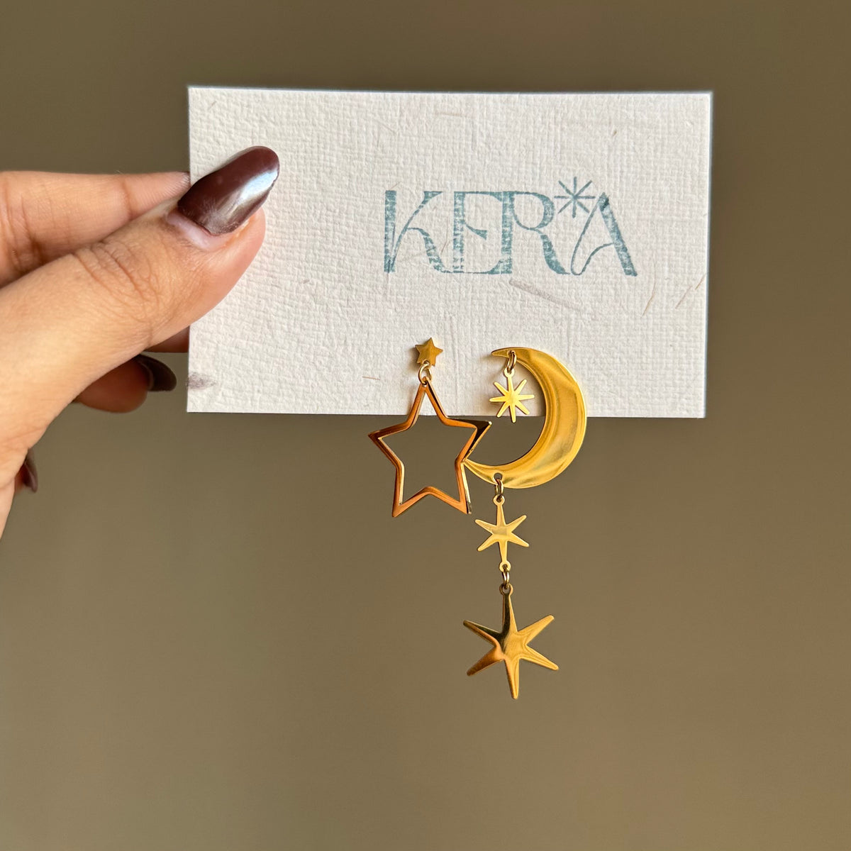 18KT Gold Plated Mismatched Moon and Stars Earrings