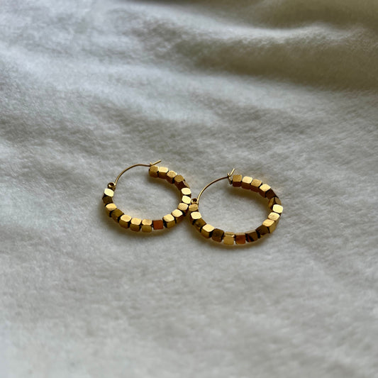 18KT Gold Plated Golden Bead Hoop Earrings