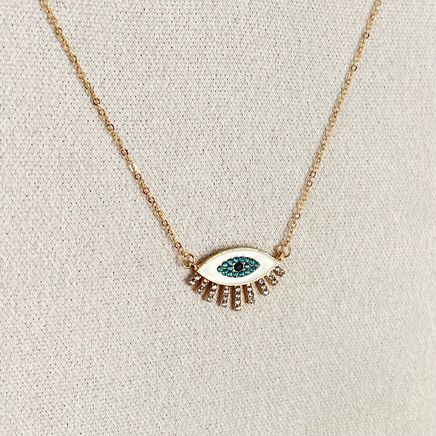 18KT Gold Plated Bejewelled Evil Eye Necklace