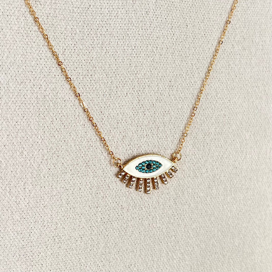 18KT Gold Plated Bejewelled Evil Eye Necklace