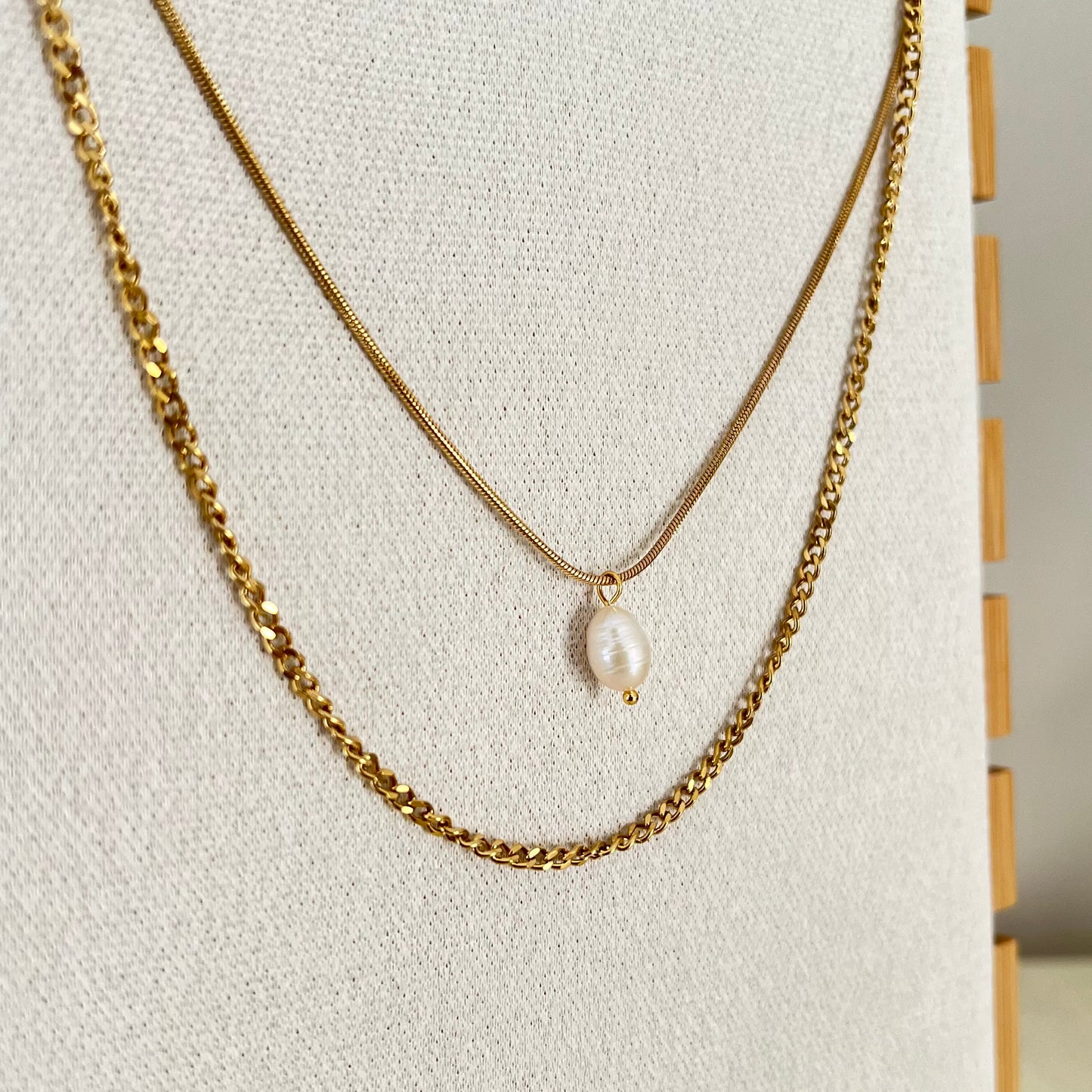 18KT Gold Plated Dual Chain Freshwater Pearl Necklace