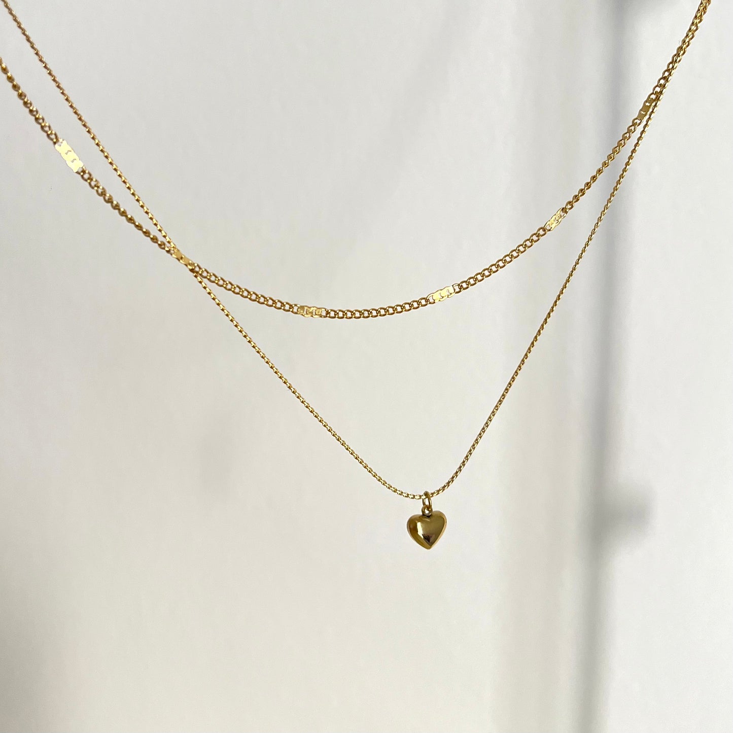 18KT Gold Plated Heart Double Chain Necklace