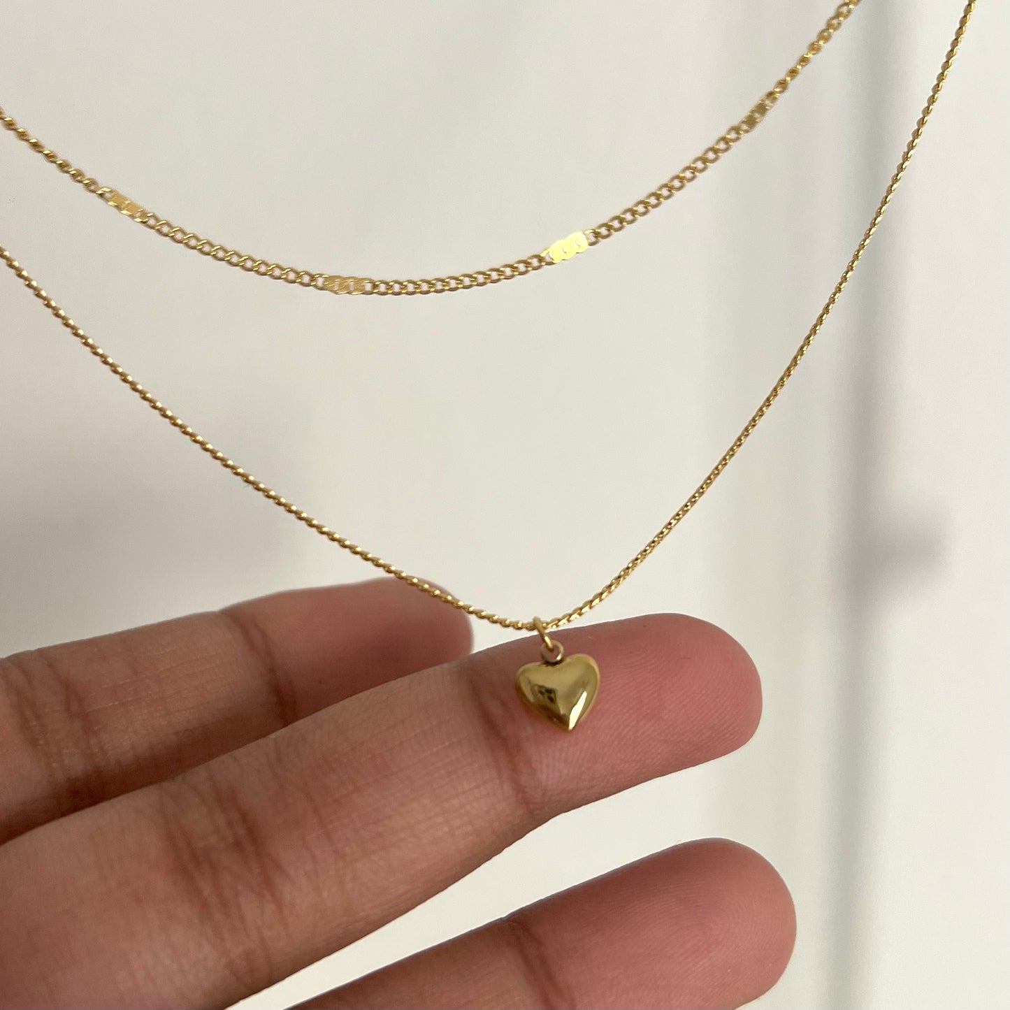 18KT Gold Plated Heart Double Chain Necklace