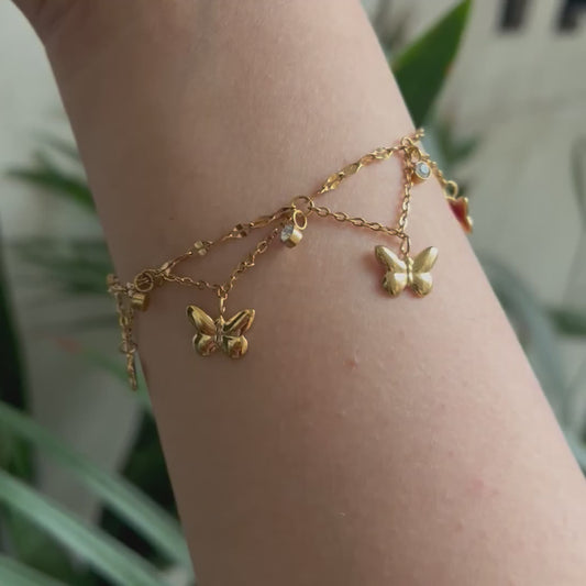 18KT Gold Plated Butterfly Charm Bracelet